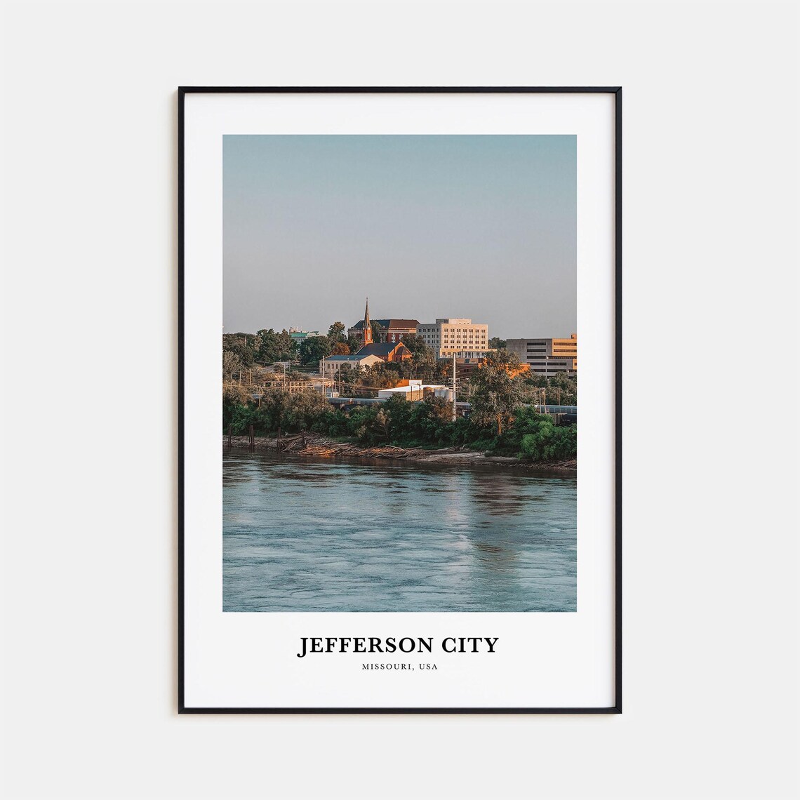 Jefferson City Missouri Riverfront Skyline Sunset Travel Poster