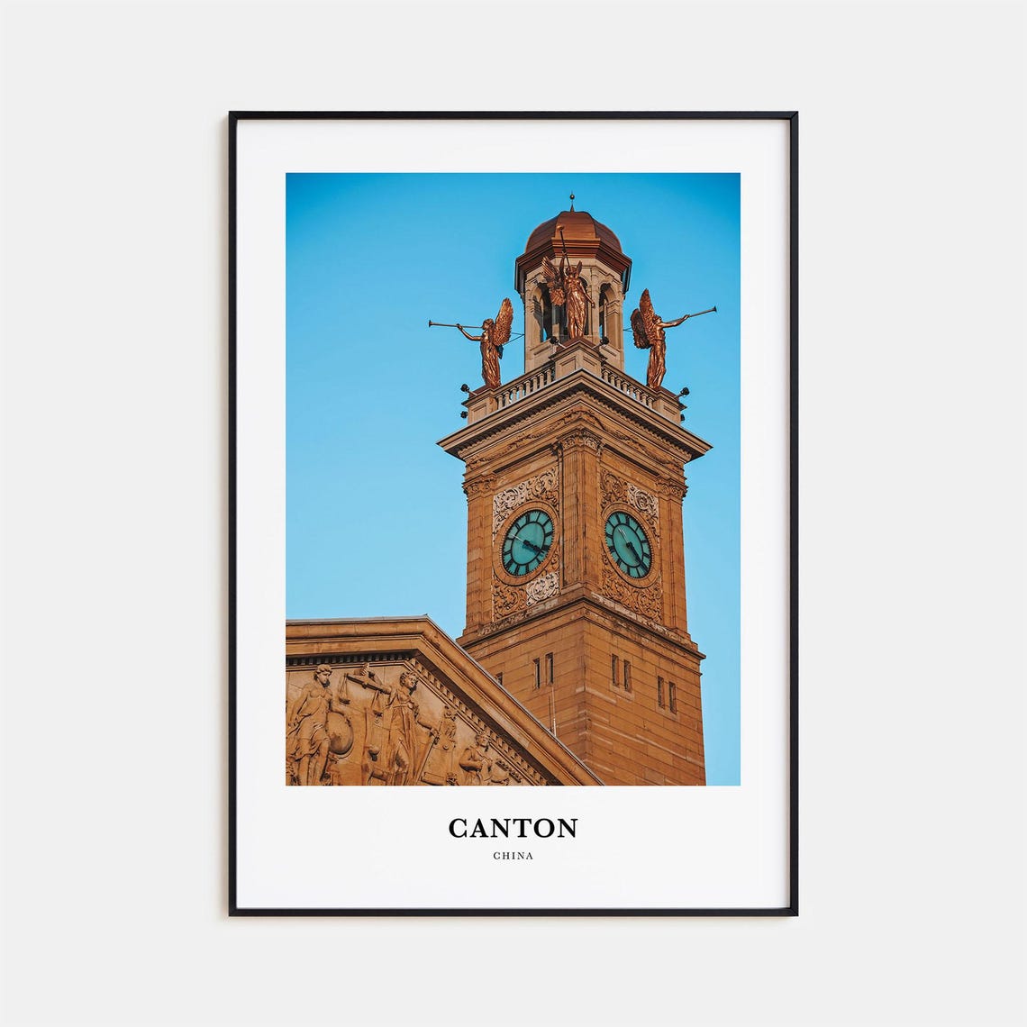 Canton China Historic Clock Tower Angel Statues Photo Poster