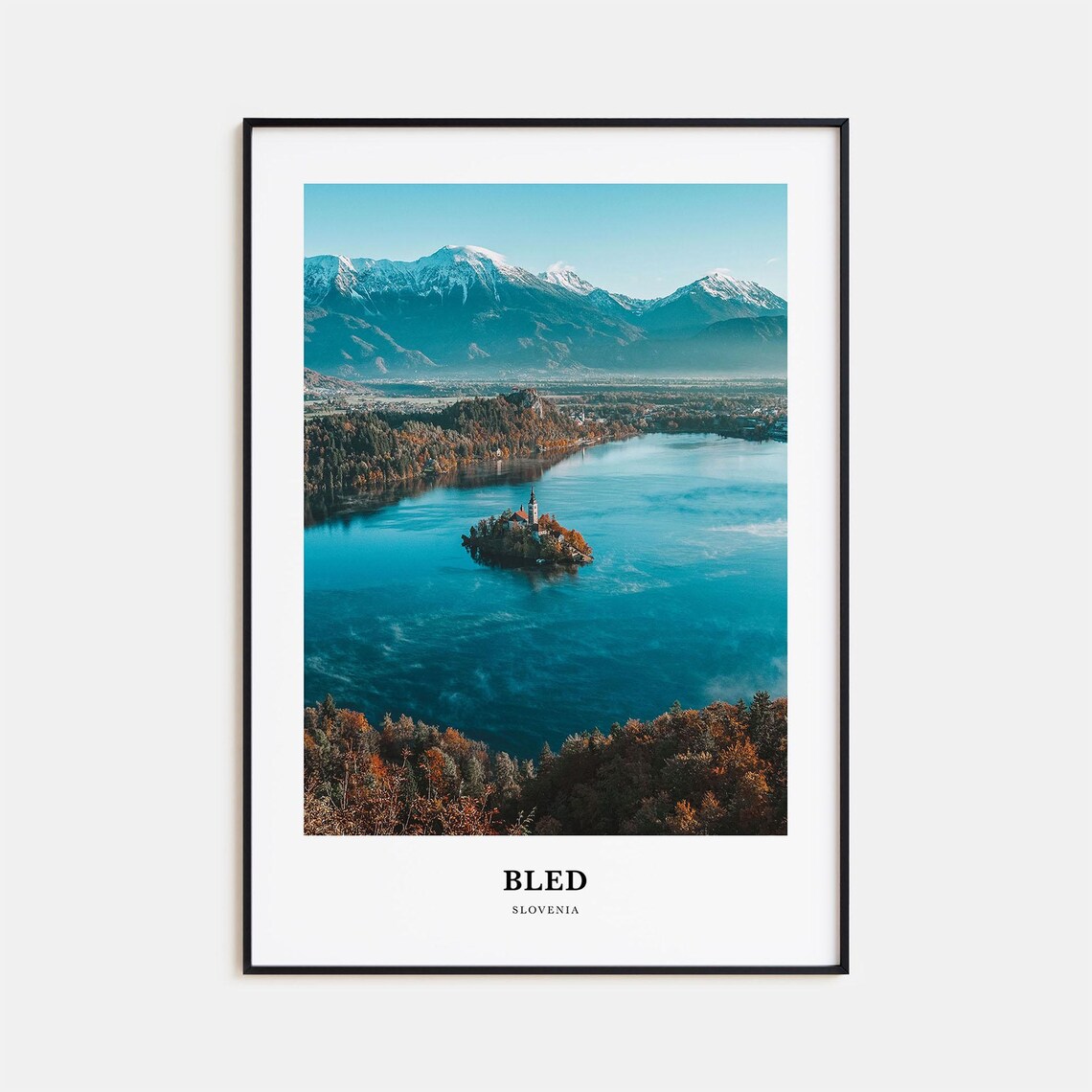 Bled Slovenia Lake Island Church Alpine Peaks Minimalist Travel Poster