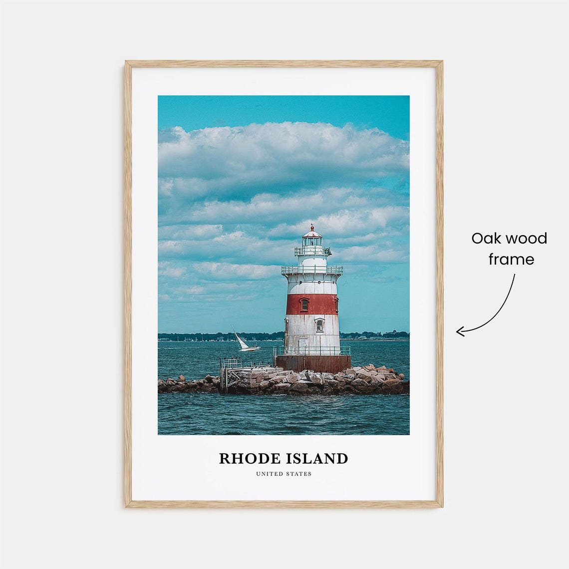 Rhode Island Coastal Striped Lighthouse On The Rocks Travel Poster - Image 3