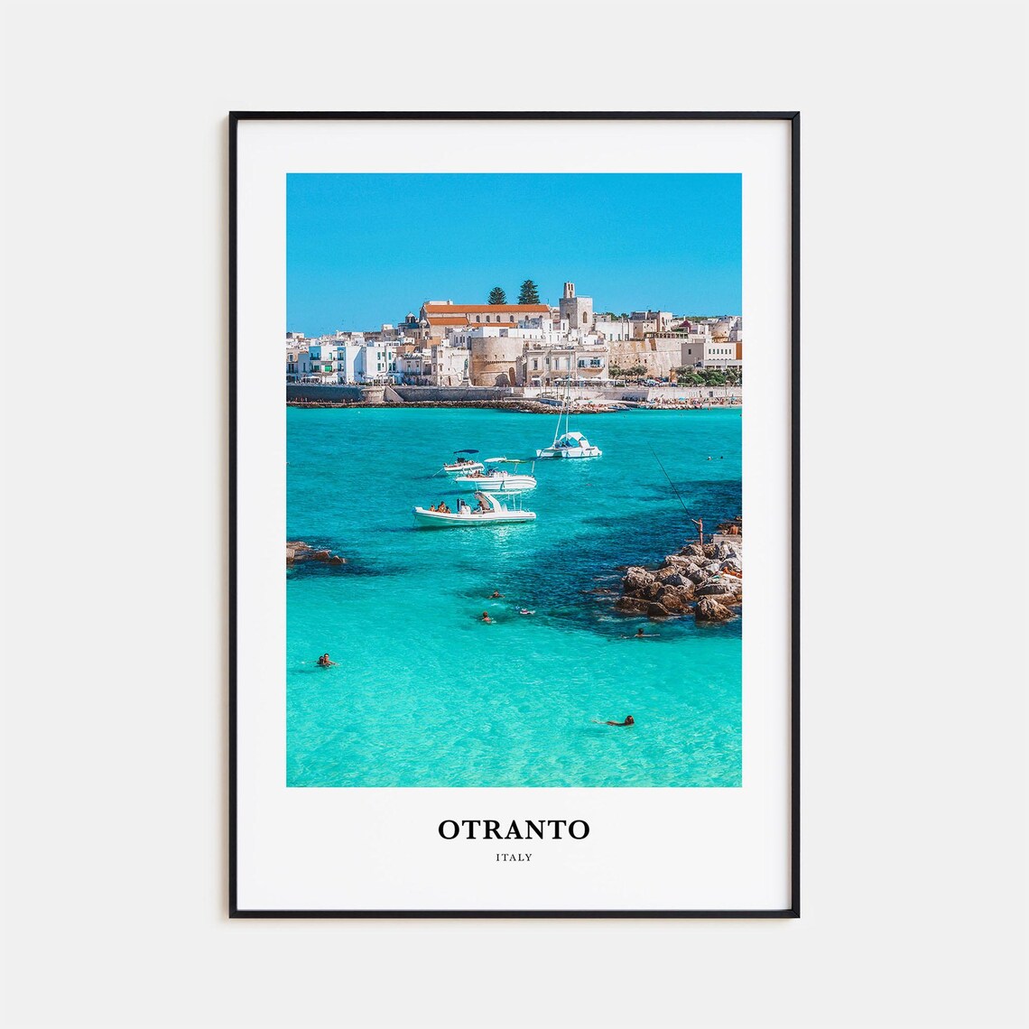 Otranto Italy Turquoise Seaside Old Town Boats Harbor Travel Poster