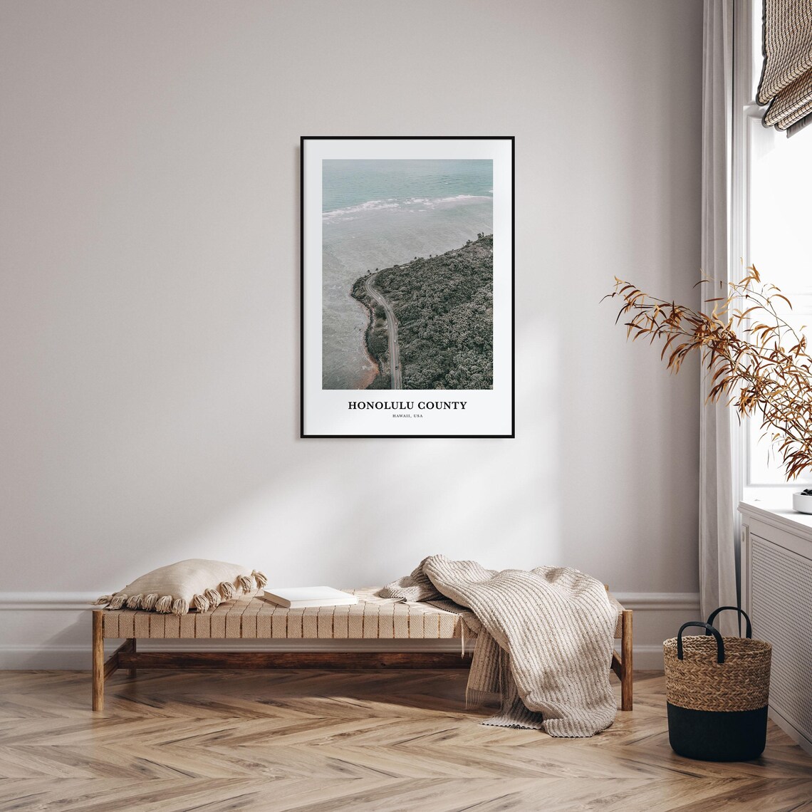 Honolulu County Hawaii Coastal Road Aerial Ocean Photography Poster - Image 3