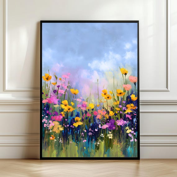 Colorful Wildflower Meadow Wall Art Abstract Floral Landscape Painting Vibrant Spring Flowers Print Nature Poster Digital Download