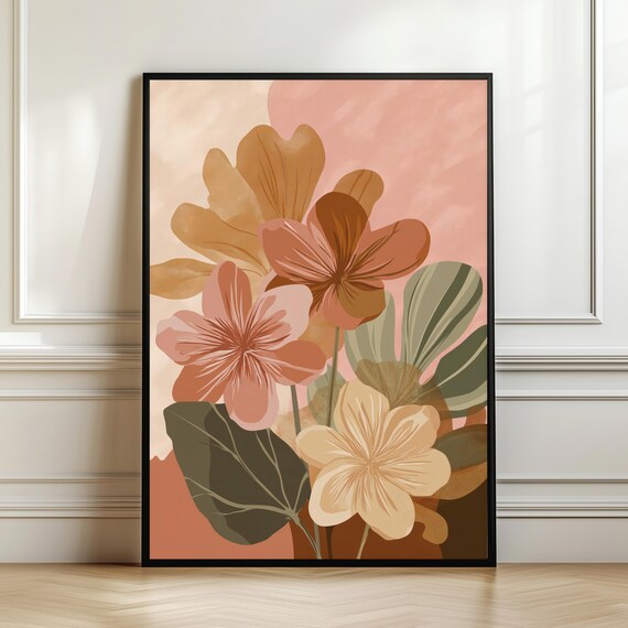 Boho Terracotta Floral Bouquet Abstract Botanical Artwork Poster