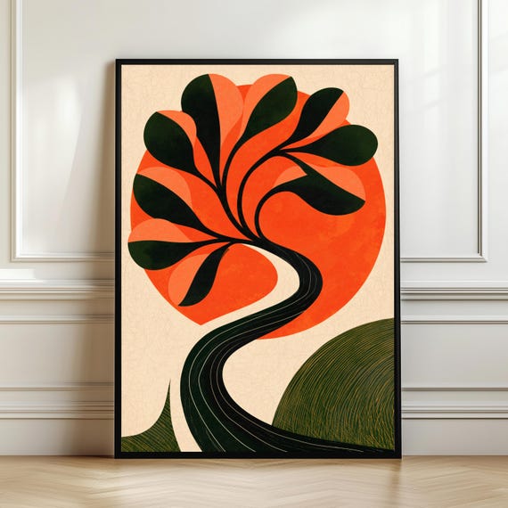 Bauhaus Botanical Wall Art Abstract Mid Century Organic Tree Print Scandinavian Decor Modern Minimal Landscape Digital Download