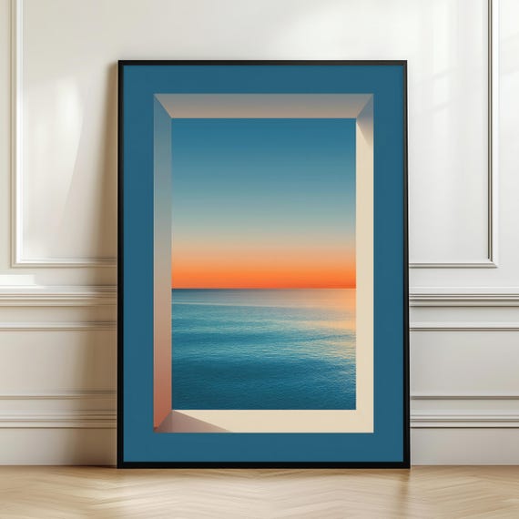 Minimal Ocean Window Wall Art Sunset Sea View Poster Modern Coastal Landscape Print Calm Horizon Decor Serene Digital Download