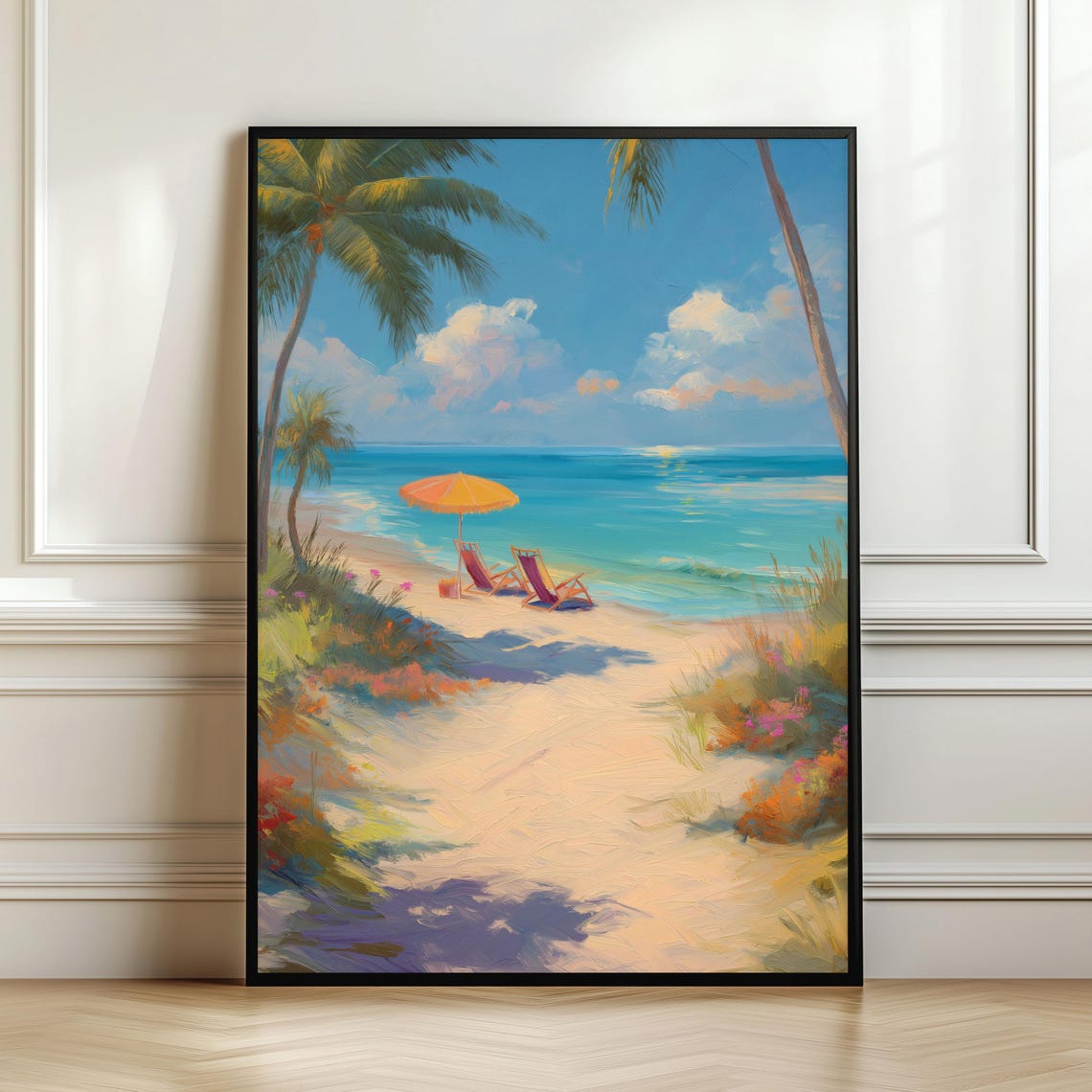 Colorful Tropical Beach Paradise Palm Trees Ocean Coastal Art Poster