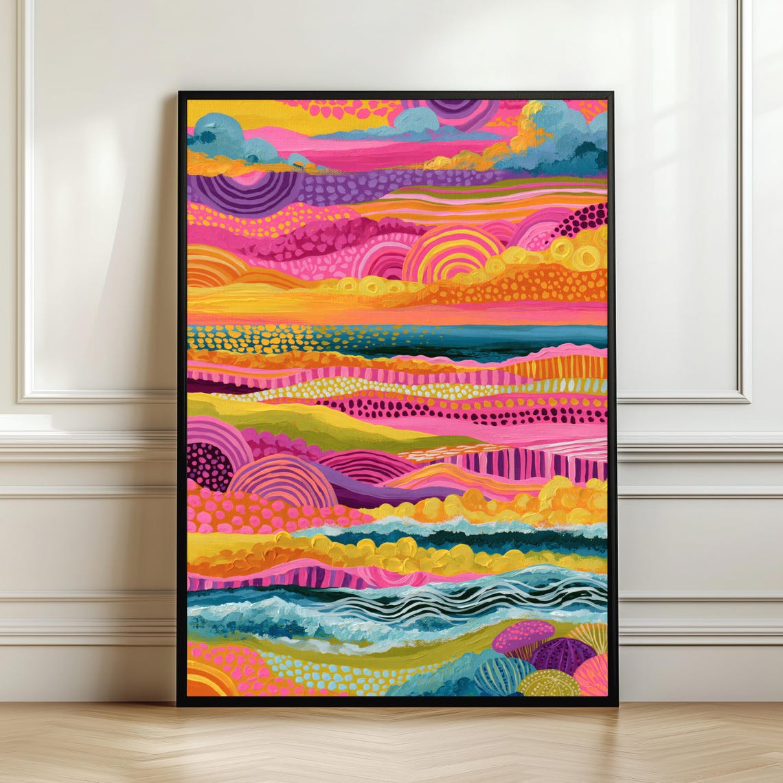 Abstract Colorful Seascape Patterned Waves Pink Orange Poster