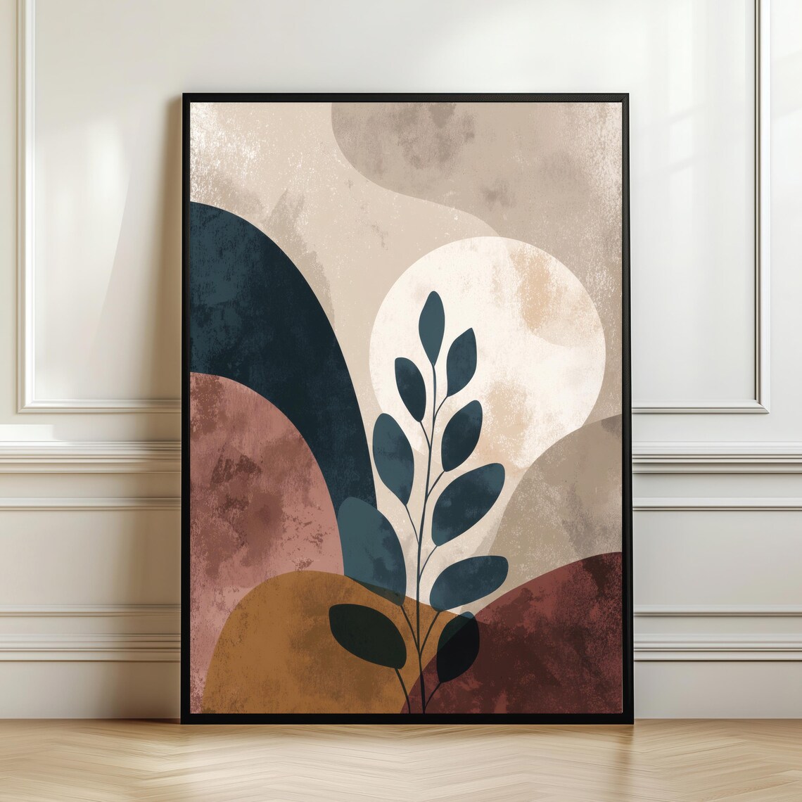 Abstract Leaf Wall Art Modern Boho Botanical Print Neutral Earth Tone Poster Minimal Organic Shapes Home Decor Gift Digital Download