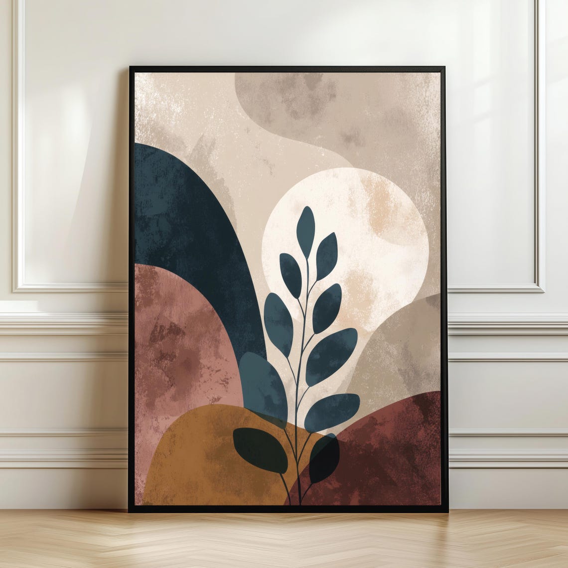 Neutral Boho Abstract Leaf Sun Minimal Earth Tone Art Poster