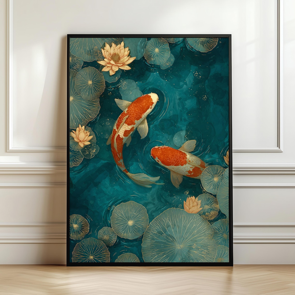 Koi Fish Wall Art Print, Japanese Zen Pond