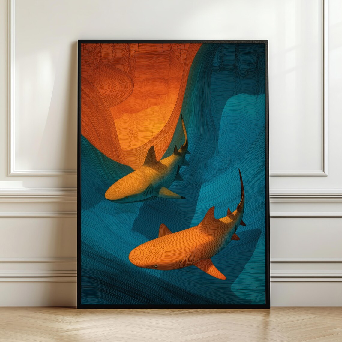 Modern Shark Poster Print, Abstract Marine Life