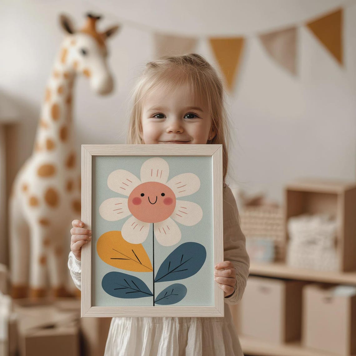 Happy Smiling Daisy Flower Cute Modern Botanical Kids Art Poster