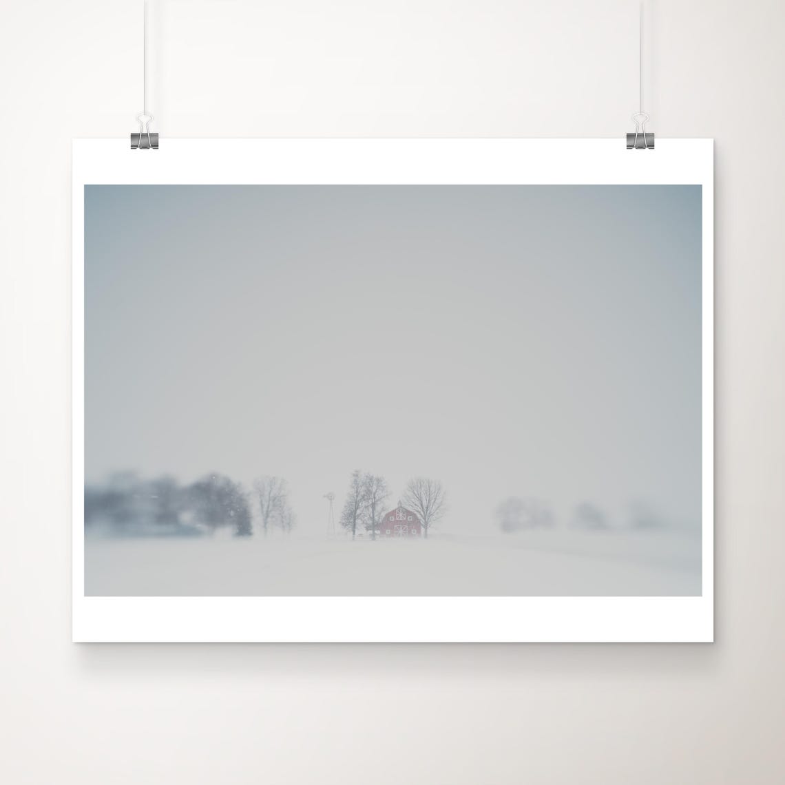 Red Barn Winter Fog Snowy Midwest Farm Countryside Photo Poster