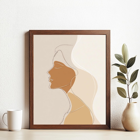 Boho Minimalist Line Art Print Neutral Wall Abstract Woman Silhouette Poster Scandinavian Decor