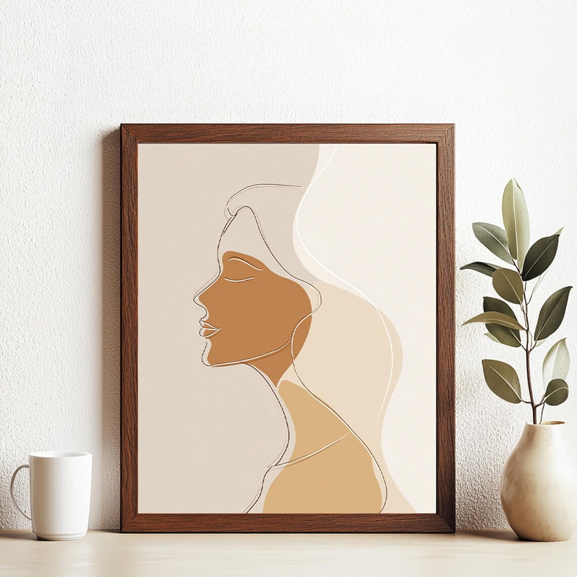 Boho Minimalist Line Art Print Neutral Wall Abstract Woman Silhouette Poster Scandinavian Decor
