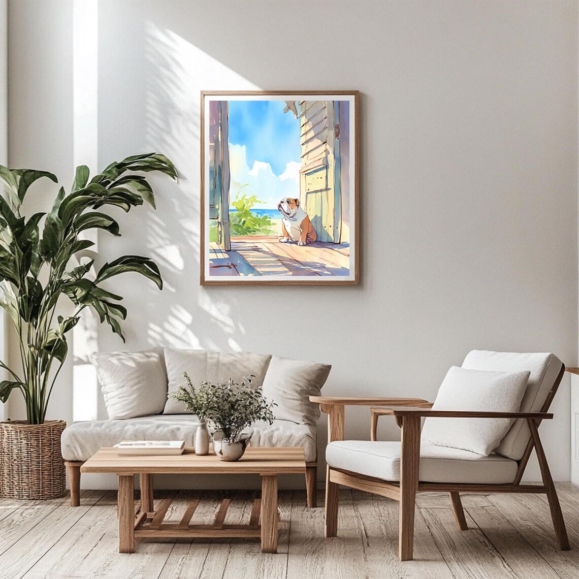 English Bulldog Watercolor Beach Doorway Seaside Scene Poster - Image 6