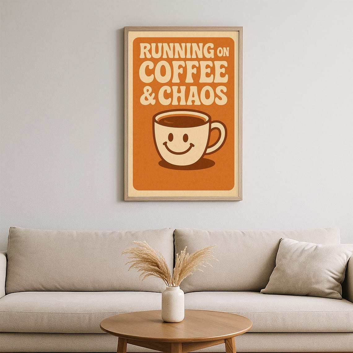 Running On Coffee Chaos Poster Funny Retro Wall Art 70s Groovy Kitchen Print - Image 2