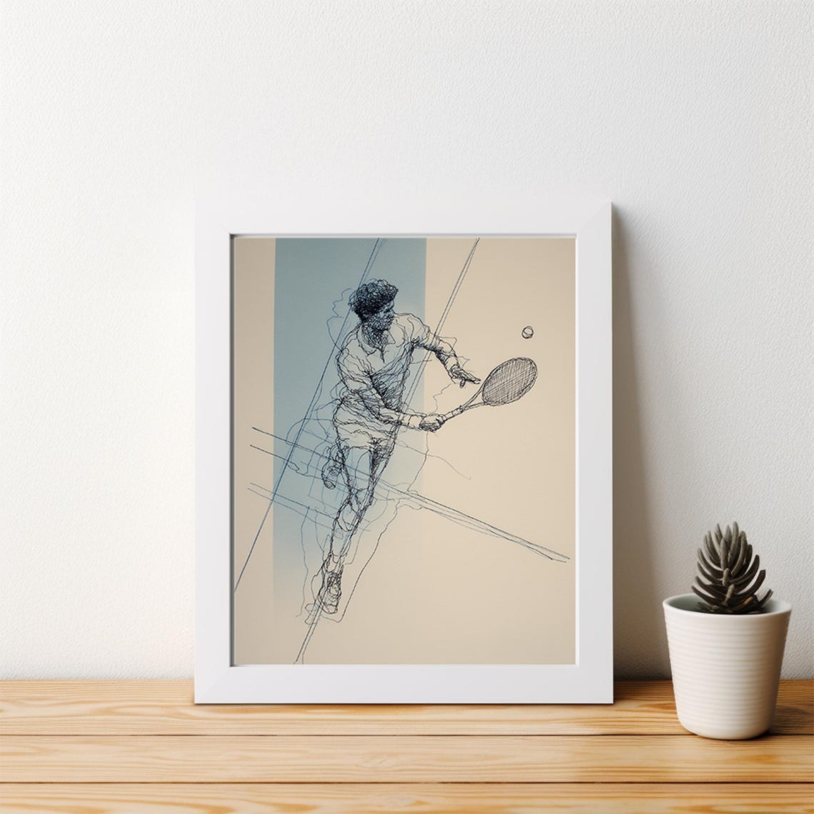 Abstract Tennis Line Drawing Dynamic Player Continuous Art Poster - Image 3
