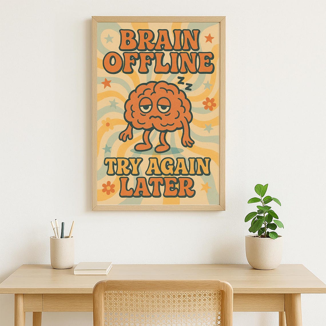 Brain Offline Try Again Later Funny Retro 70s Groovy Quote Poster - Image 5