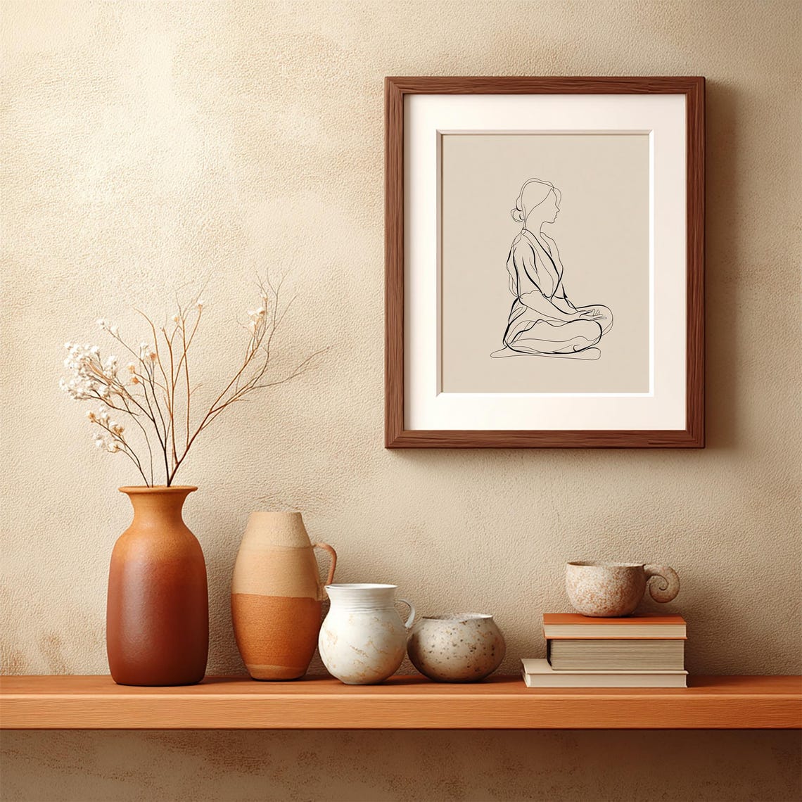 Minimalist Line Art Woman Meditating Continuous Drawing Yoga Poster - Image 3