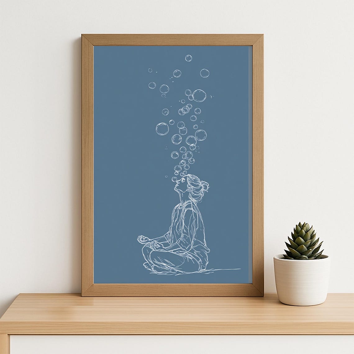 Bubble Breath Meditation Line Art Print Calm Mindfulness Poster For Yoga Room Breathwork Decor Or Modern Zeninspired