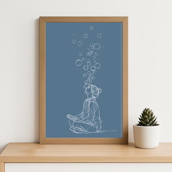 Bubble Breath Meditation Line Art Print Calm Mindfulness Poster For Yoga Room Breathwork Decor Or Modern Zeninspired
