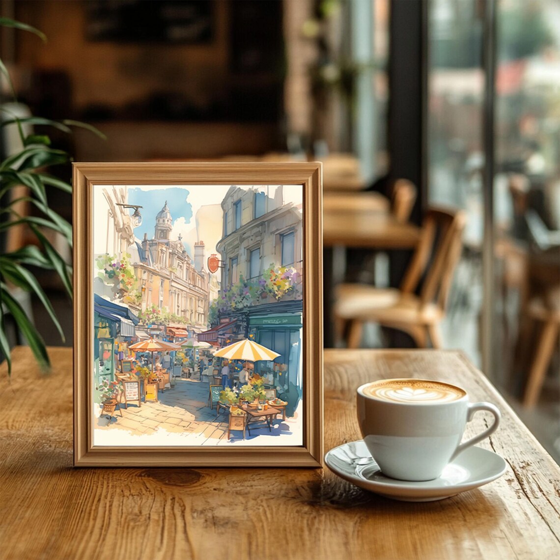 Charming London Market Street With Parasols and Flower Stalls Poster - Image 2