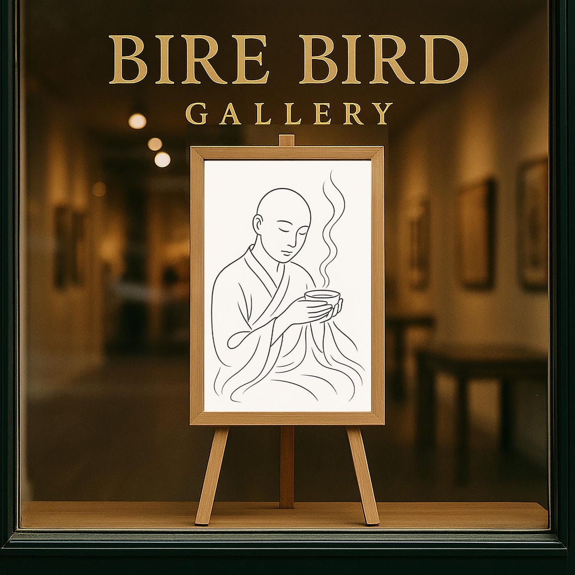 Monk Drinking Tea Line Drawing Zen Calm Mindful Room Art Poster - Image 5