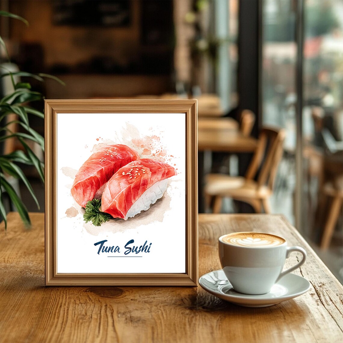 Tuna Sushi Nigiri Pieces Watercolor Japanese Kitchen Wall Art - Image 2