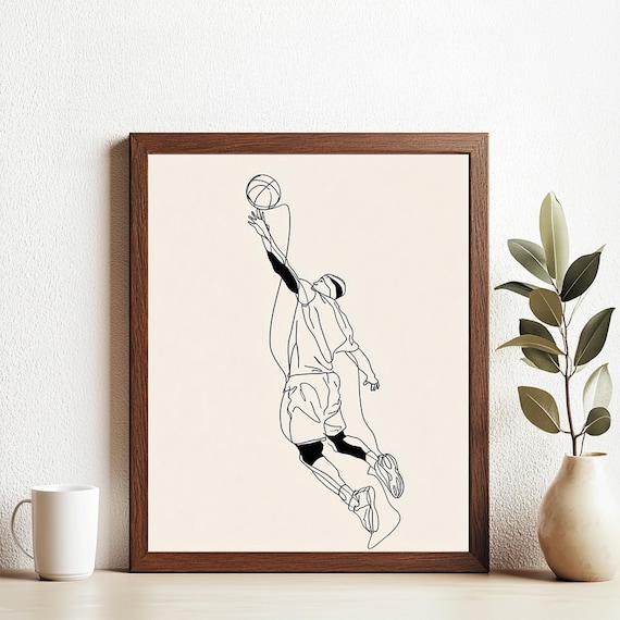 Basketball Player Dunk Minimalist Line Art Modern Sports Athletic Wall Poster