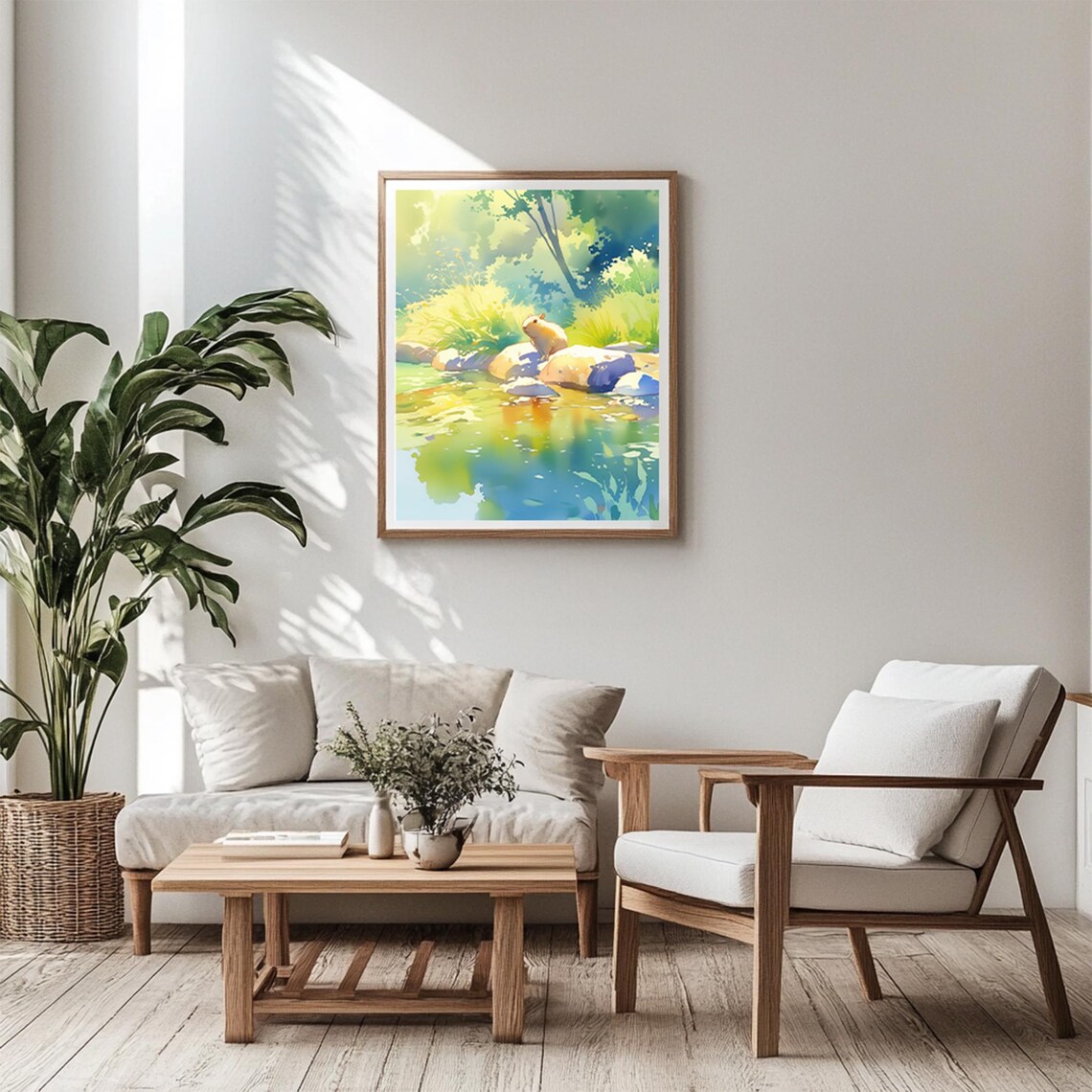 Capybara Pond Rocks Watercolor Wildlife Nature Animal Art Poster - Image 5