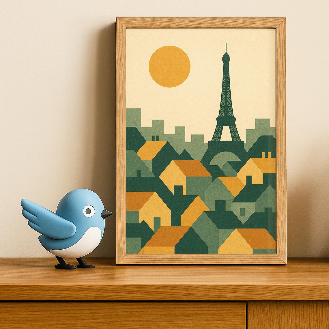 Paris Eiffel Tower Retro Geometric Cityscape France Travel Poster