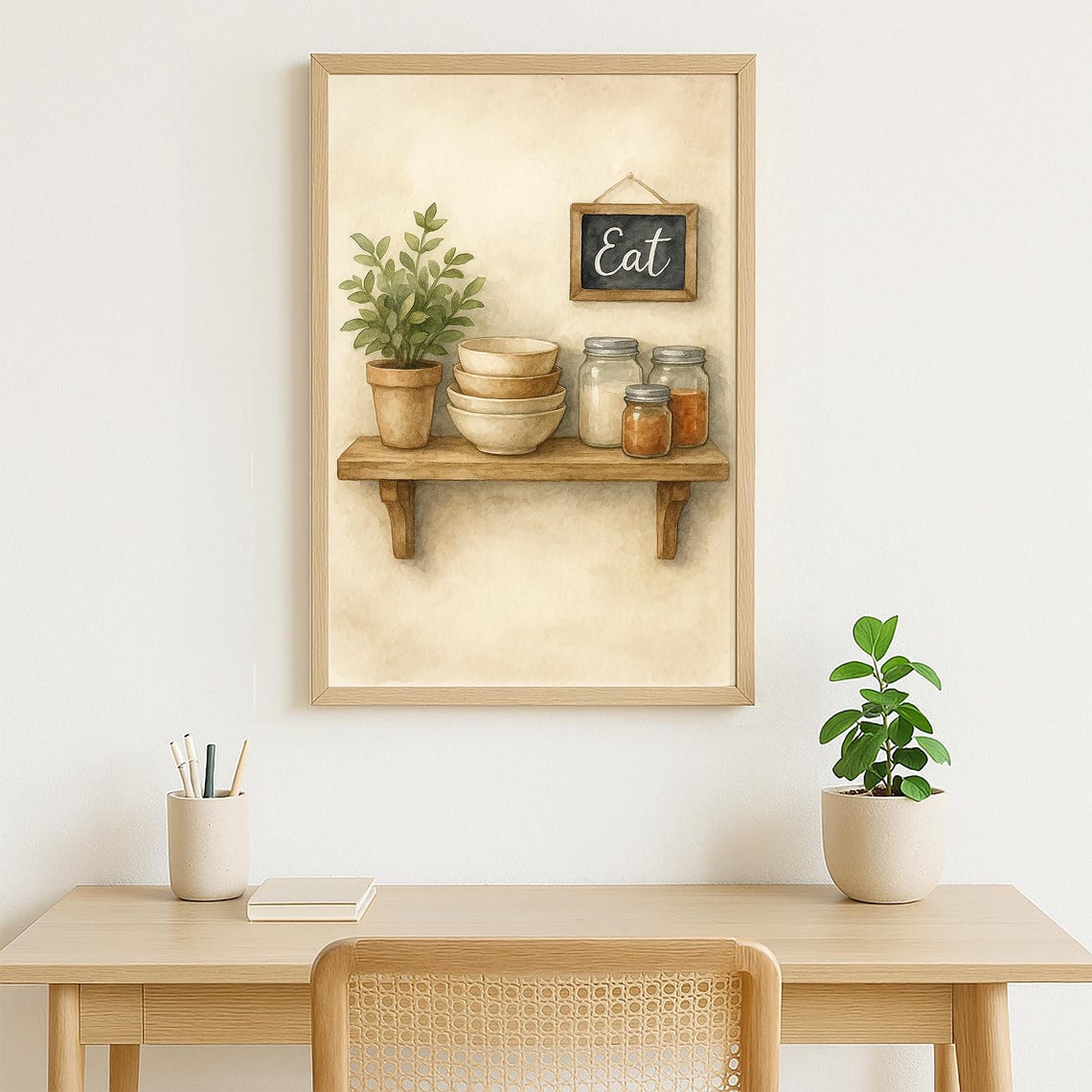 Rustic Watercolor Kitchen Shelf Eat Chalkboard Sign Decor Poster - Image 4