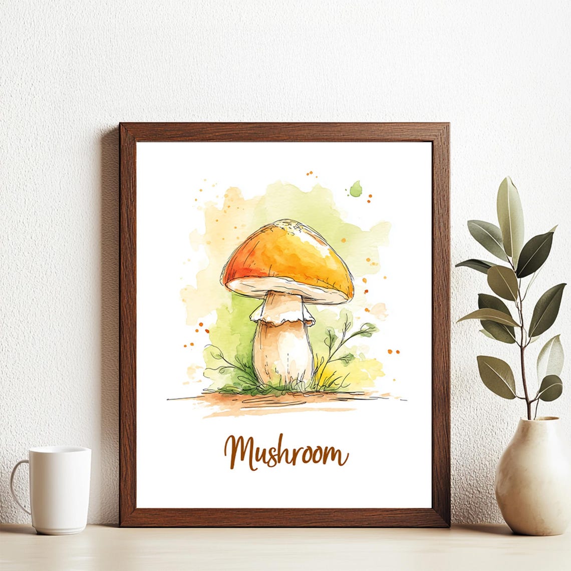 Mushroom Art Print Wall Deco Watercolor Design Vegetable Poster