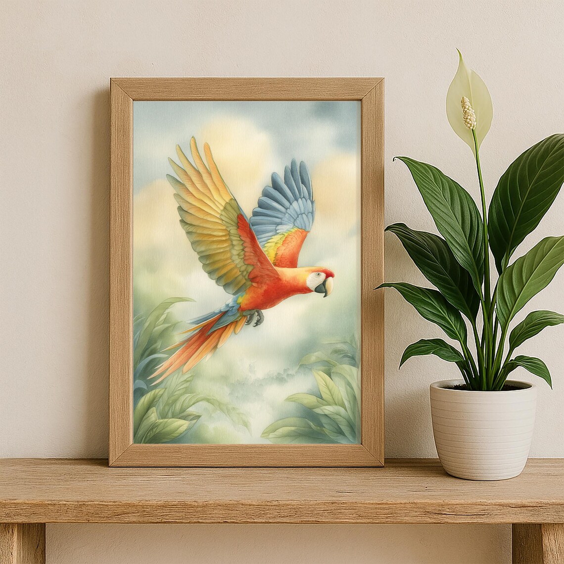 Scarlet Macaw in Flight Colorful Parrot Watercolor Jungle Poster - Image 3
