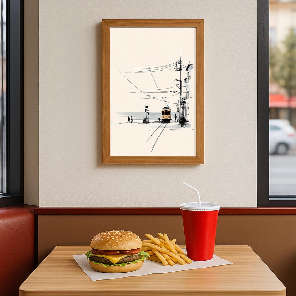 Seaside Tram Sketch Ink Drawing Coastal Line Minimal Art Poster - Image 3