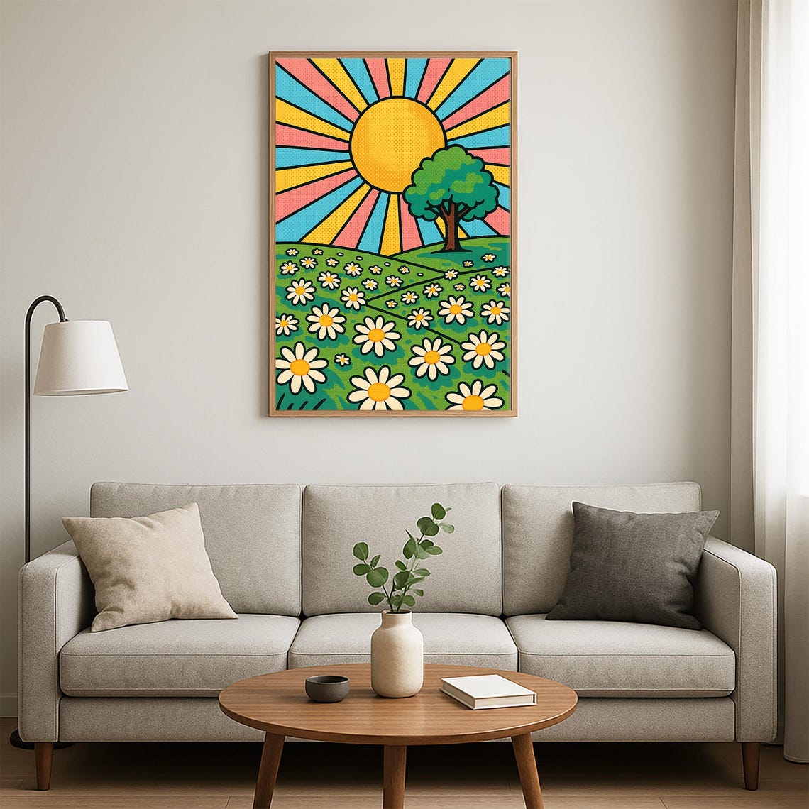 Pop Art Sun Daisy Meadow Retro Colorful Sunshine Bold Wall Art - Image 5