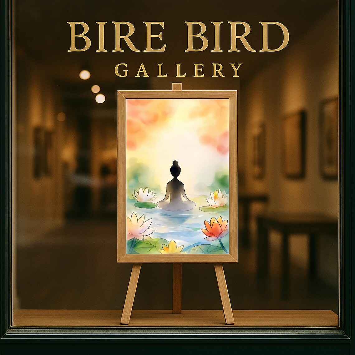 Zen Meditation Lotus Pond Watercolor Peaceful Sunrise Floral Poster - Image 5