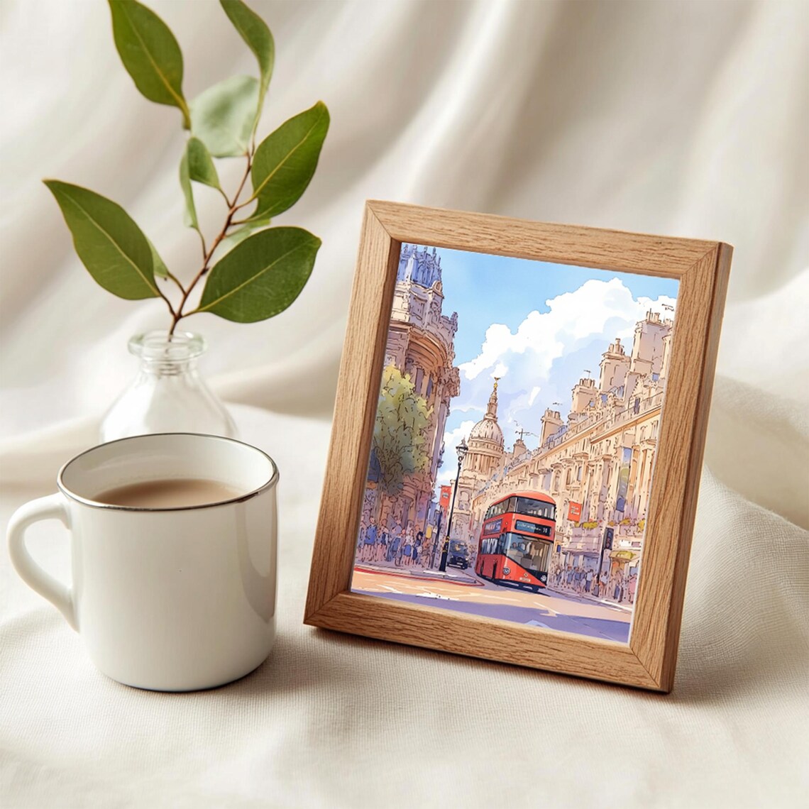 London Red Bus Watercolor Street Scene Iconic City View Poster - Image 4
