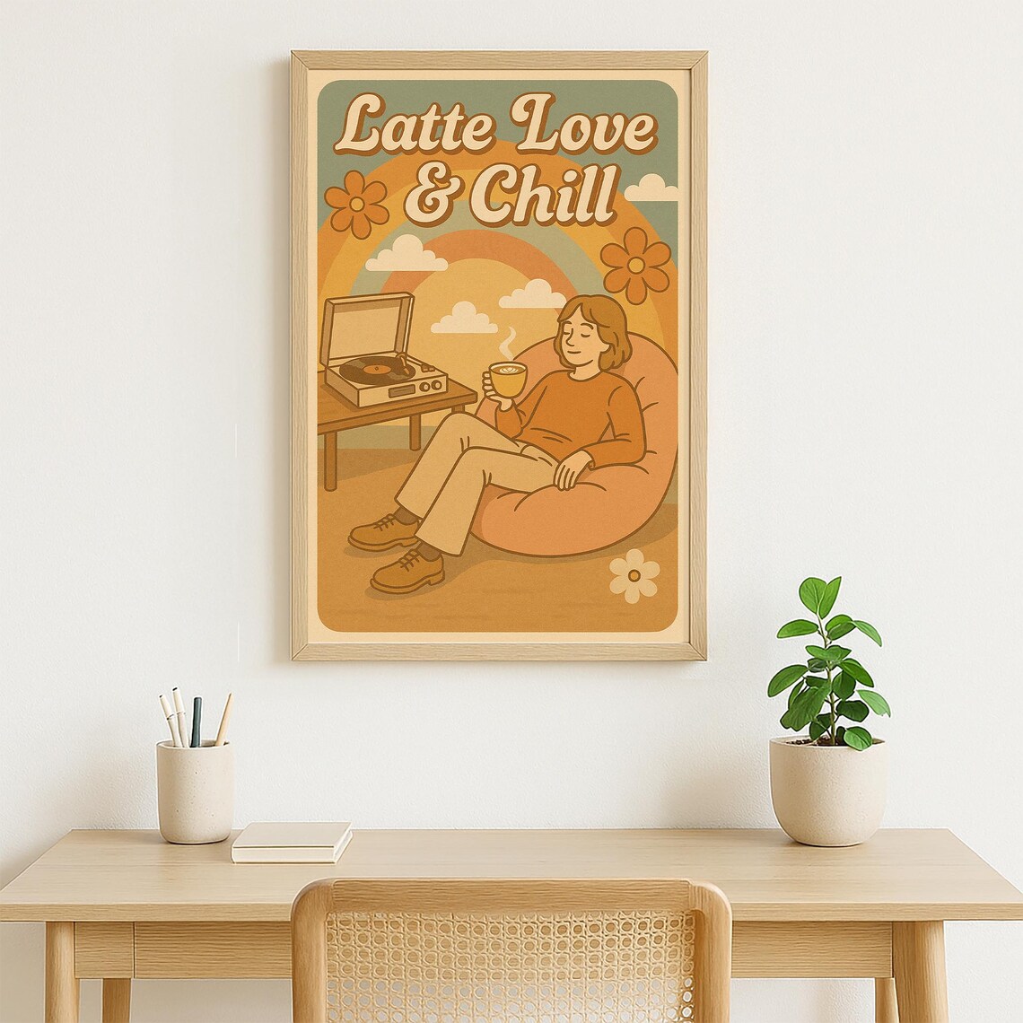 Latte Love And Chill Retro 70s Groovy Coffee Rainbow Art Poster - Image 3