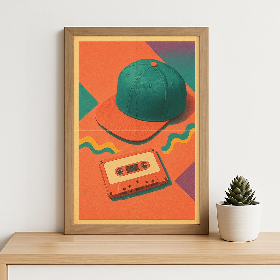 Retro 90s Cassette Tape And Baseball Cap Hip Hop Pop Art Poster - Image 5