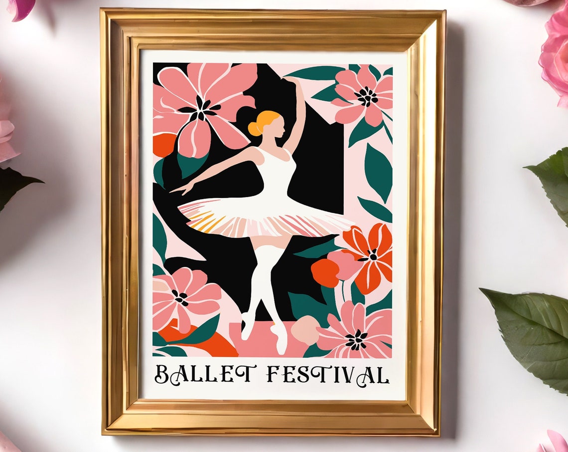 Ballet Festival White Tutu Floral Dance Ballerina Art Poster