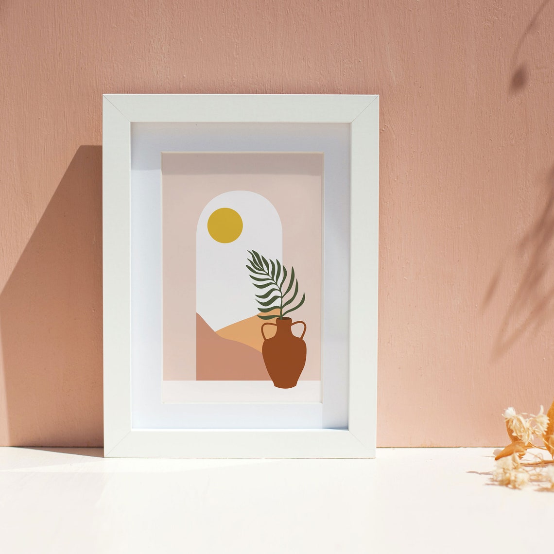 Boho Arch Sun Terracotta Vase Palm Leaf Abstract Minimal Poster - Image 2
