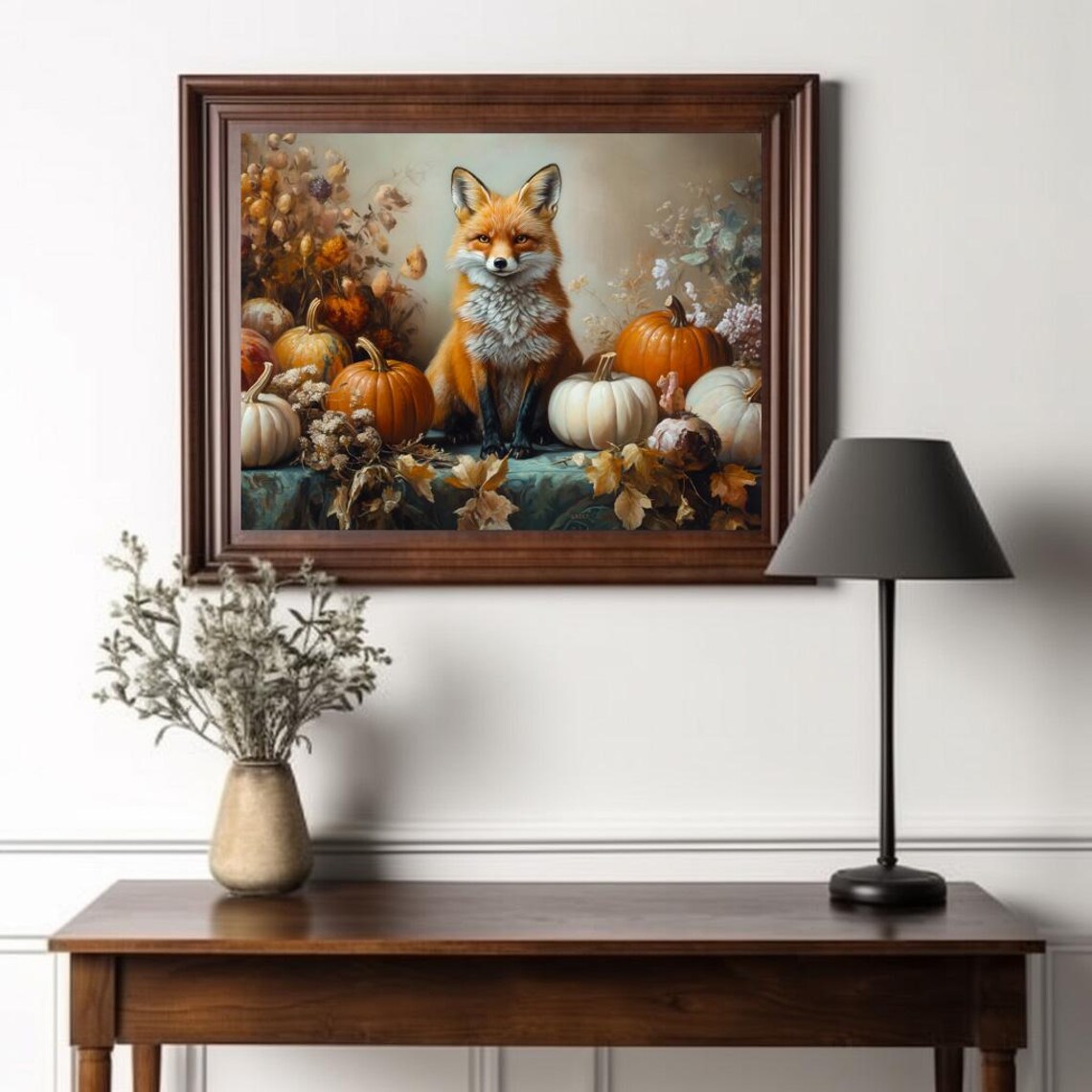 Red Fox with Pumpkins Harvest Still Life Autumn Decor Painting Poster - Image 2
