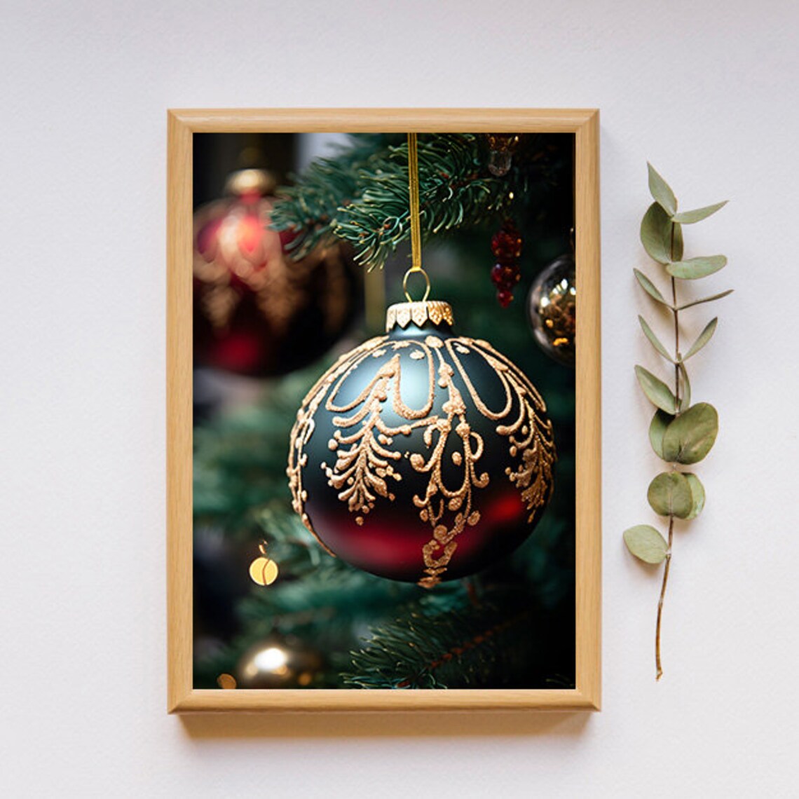 Black And Gold Glitter Christmas Bauble Close Up Detail Poster - Image 2