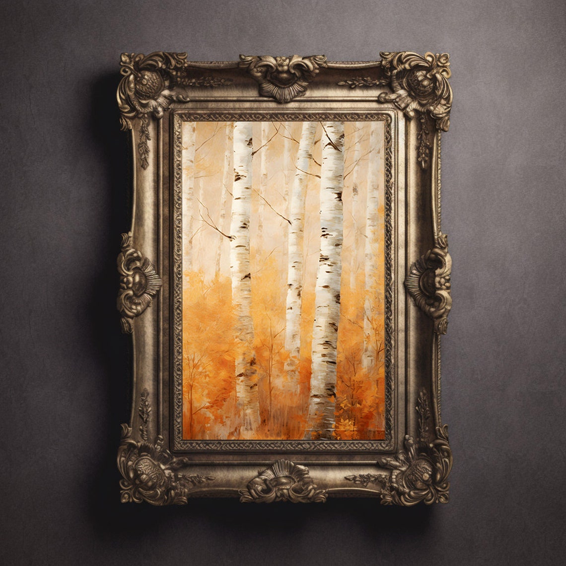 Golden Birch Tree Trunks Autumn Foliage Close Up Nature Print - Image 2