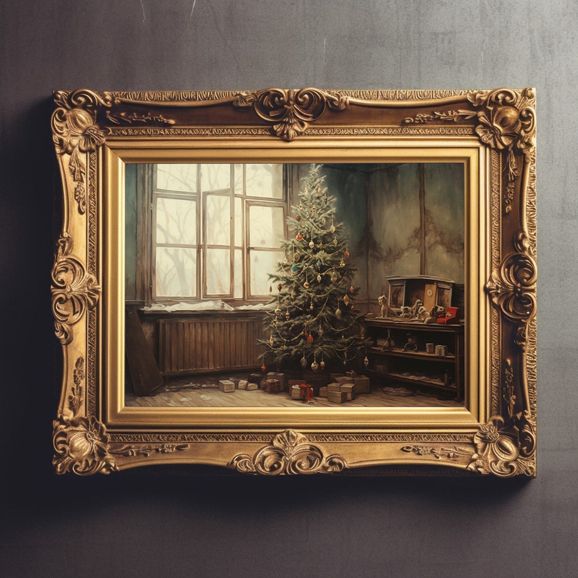 Rustic Christmas Tree In An Old Country Room With Gifts Poster - Image 3