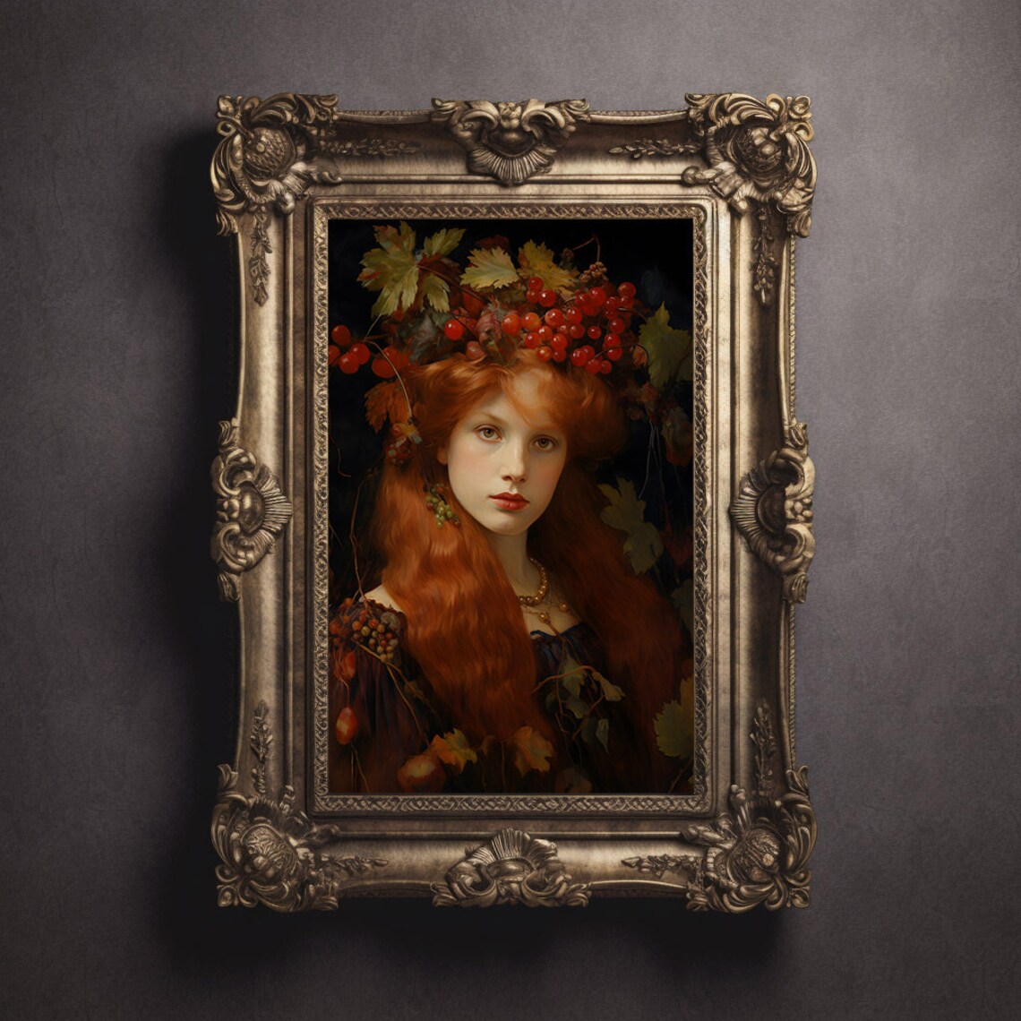 Redhead Woman Berry Crown Pre Raphaelite Autumn Portrait Print - Image 2