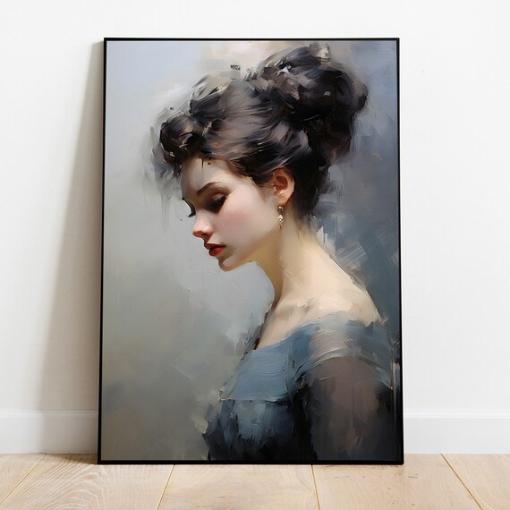 Moody Portrait Oil Painting Of A Woman Vintage French Wall Art Victorian Aesthetic Art Vintage Art Print Dark Academia